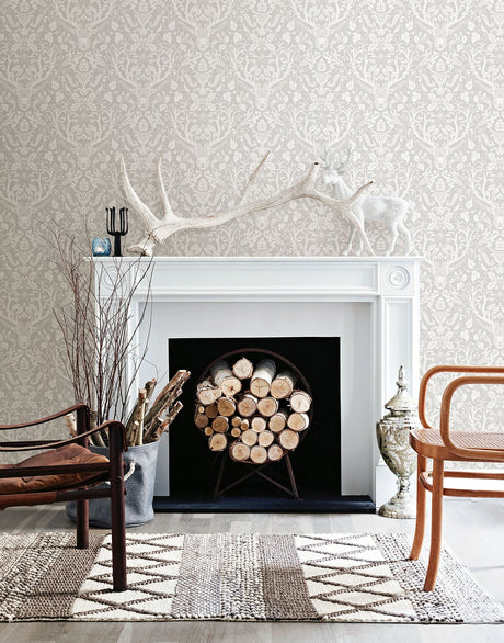 Chesapeake 3118-12701 Kiwassa Taupe Antler Damask Wallpaper