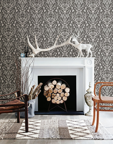 Chesapeake 3118-12704 Kiwassa Brown Antler Damask Wallpaper