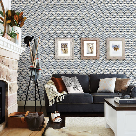 Chesapeake 3118-12713 Ganado Navy Geometric Ikat Wallpaper