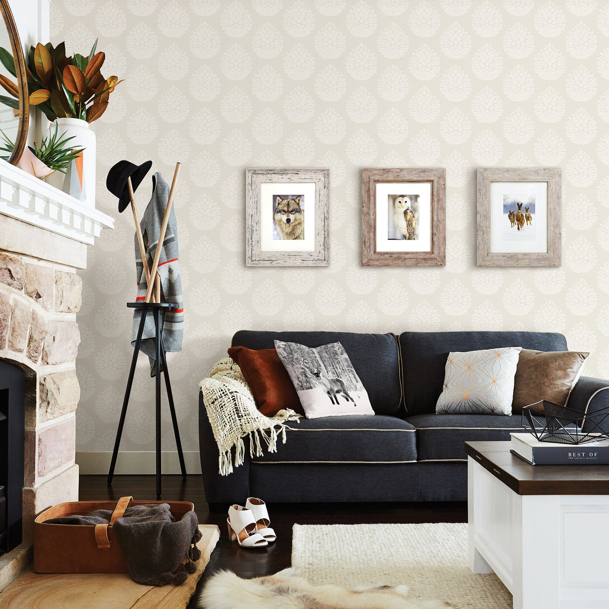 Chesapeake 3118-25090 Totem Eggshell Pinecone Wallpaper