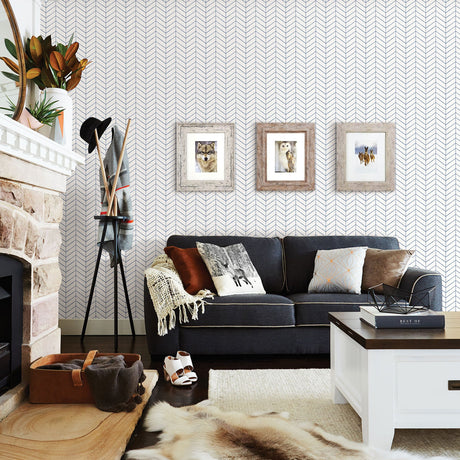Chesapeake 3118-25096 Bison Navy Herringbone Wallpaper