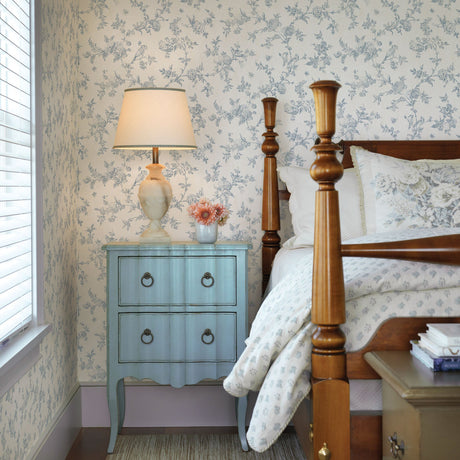 Chesapeake 3119-02192 French Nightingale Blue Floral Scroll Wallpaper