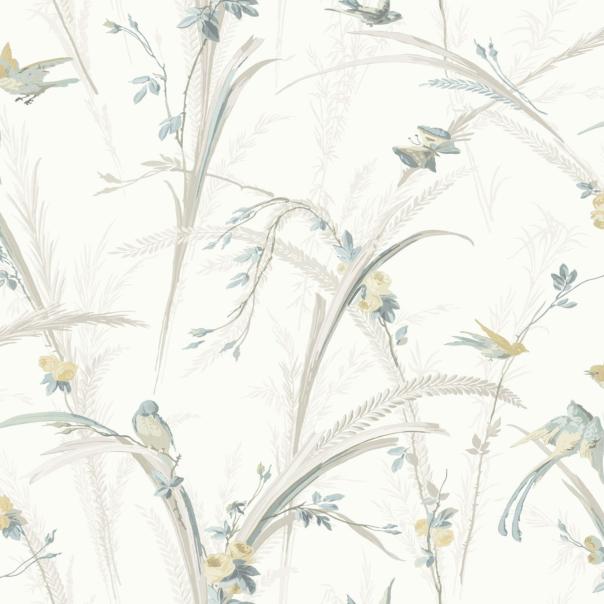 Chesapeake 3119-19329 Meadowlark Light Grey Botanical Wallpaper