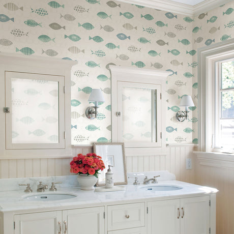 Chesapeake 3120-12044 Key West Teal Sea Fish Wallpaper