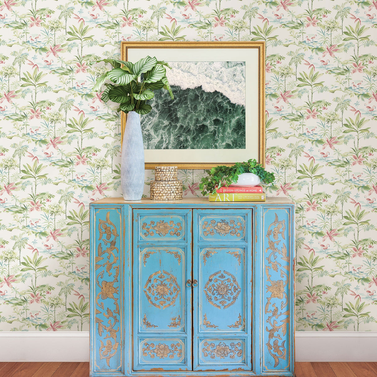 Chesapeake 3120-12071 Lagoon Green Scenic Island Wallpaper