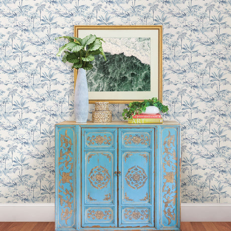 Chesapeake 3120-12074 Lagoon Blue Scenic Island Wallpaper