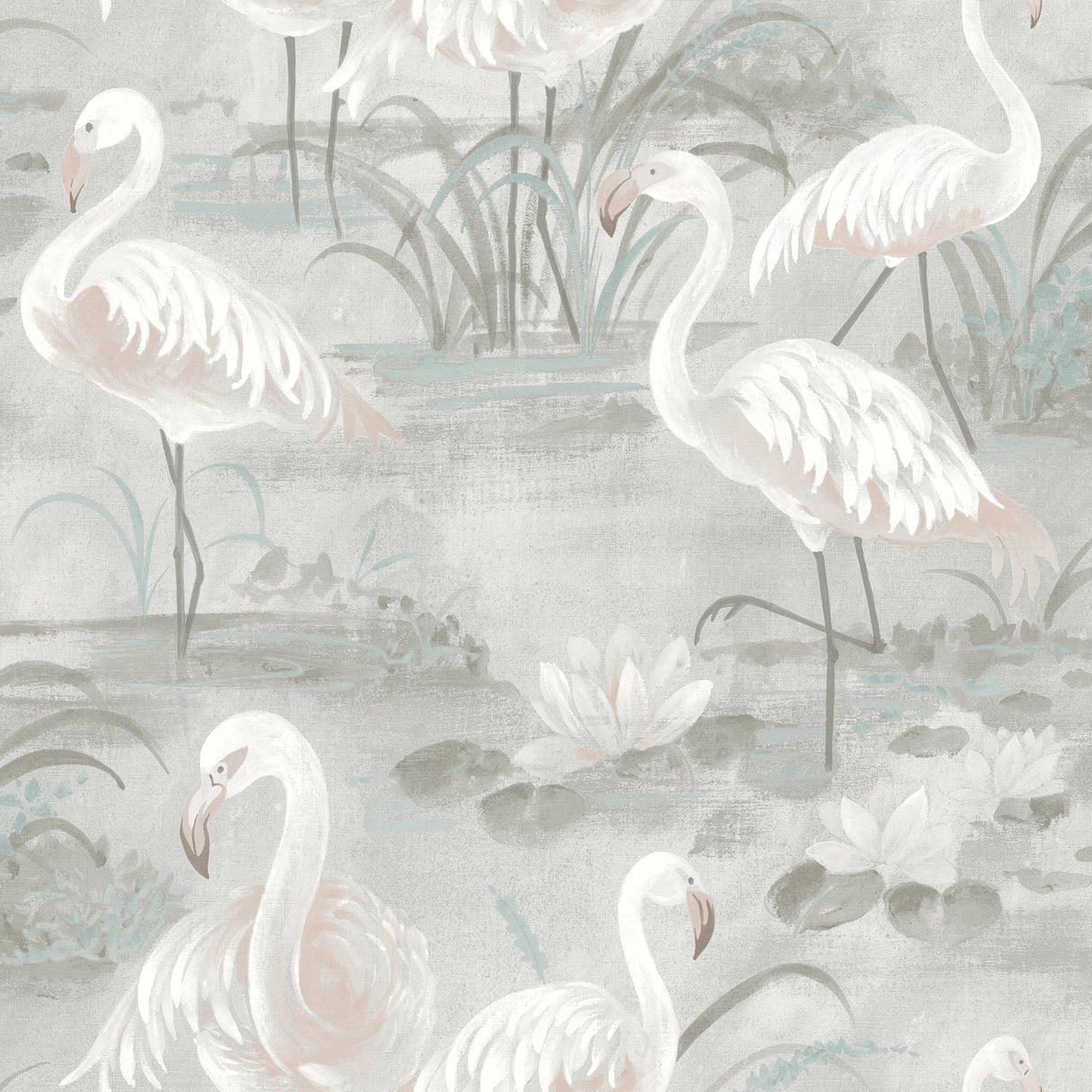 Chesapeake 3120-13603 Everglades Grey Flamingos Wallpaper