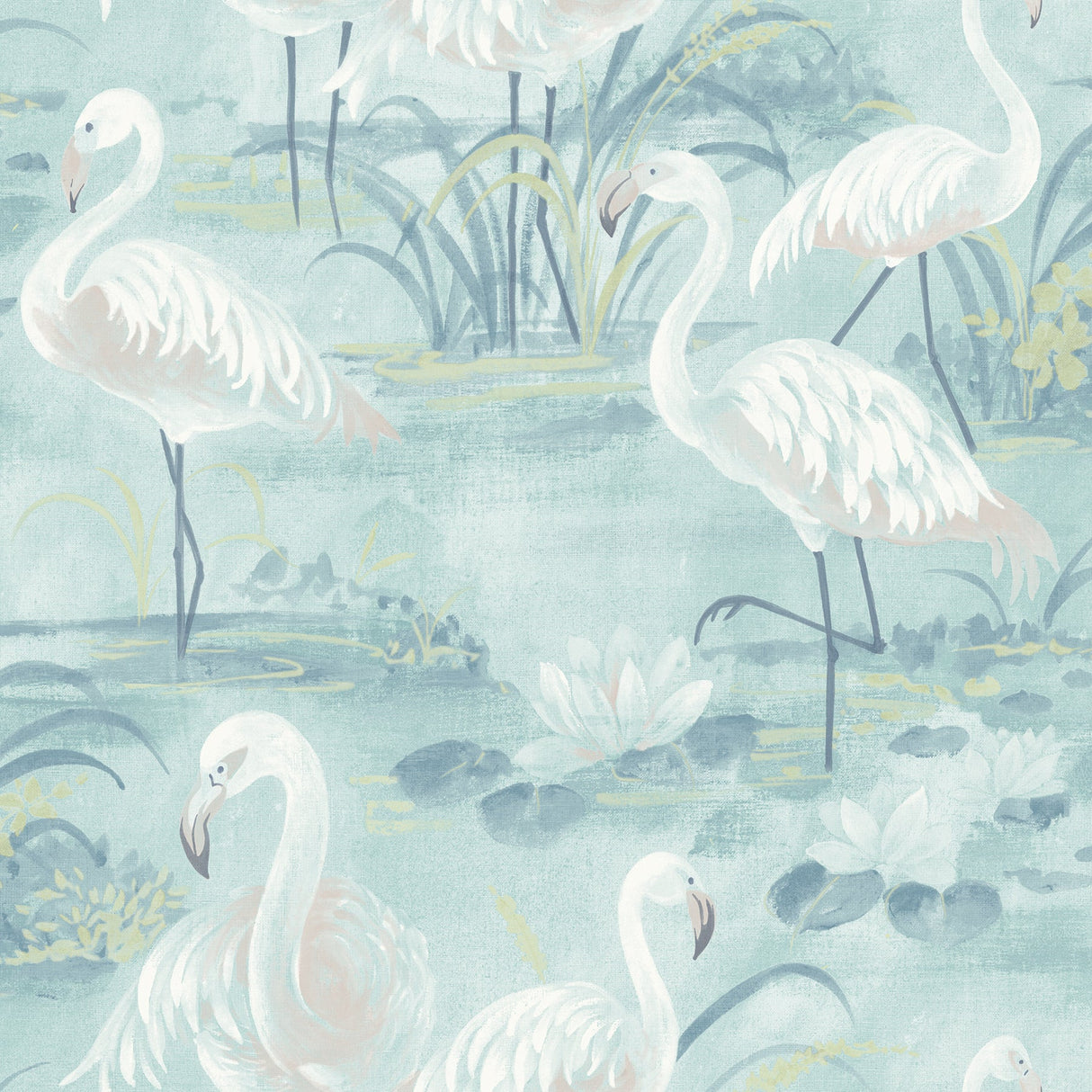 Chesapeake 3120-13604 Everglades Aqua Flamingos Wallpaper