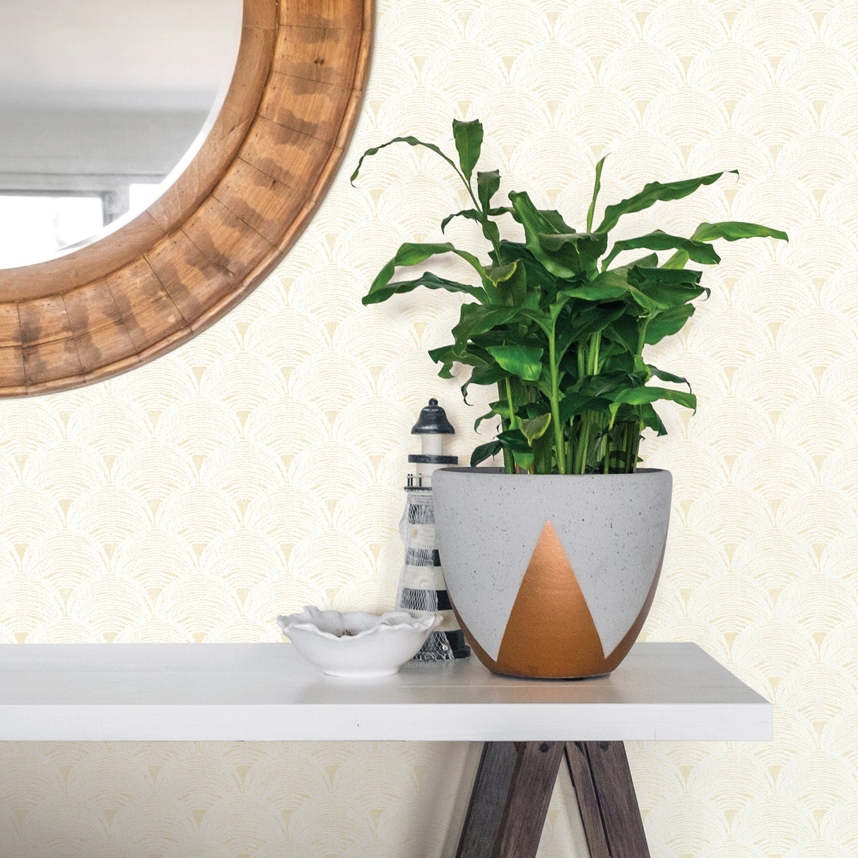 Chesapeake 3120-13653 Santiago Yellow Scalloped Wallpaper