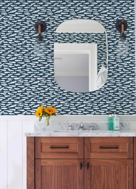 Chesapeake 3122-10522 Nunkie Navy Sardine Wallpaper