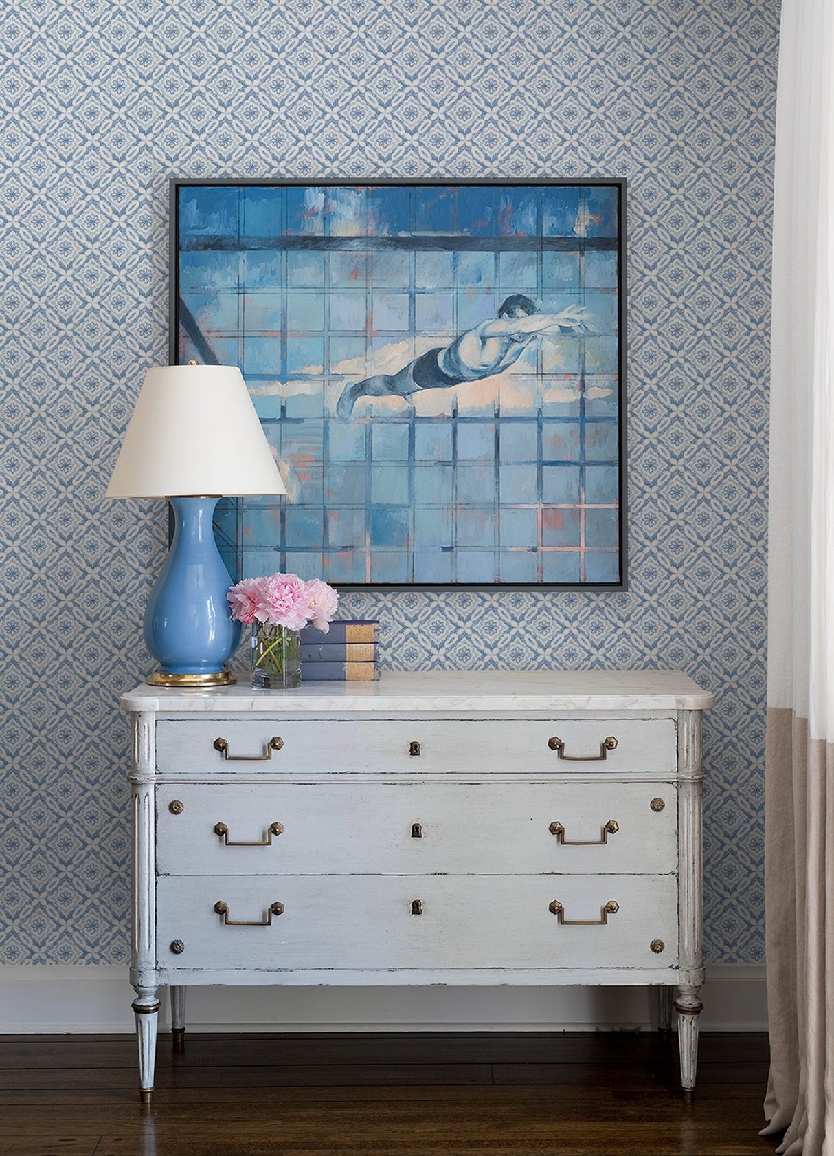 Chesapeake 3122-10702 Hugson Blue Quilted Damask Wallpaper