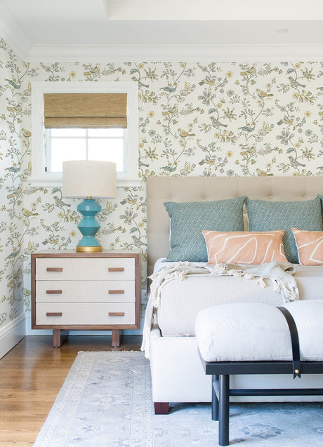 Chesapeake 3122-10800 Jinjur Light Yellow Bird Trail Wallpaper