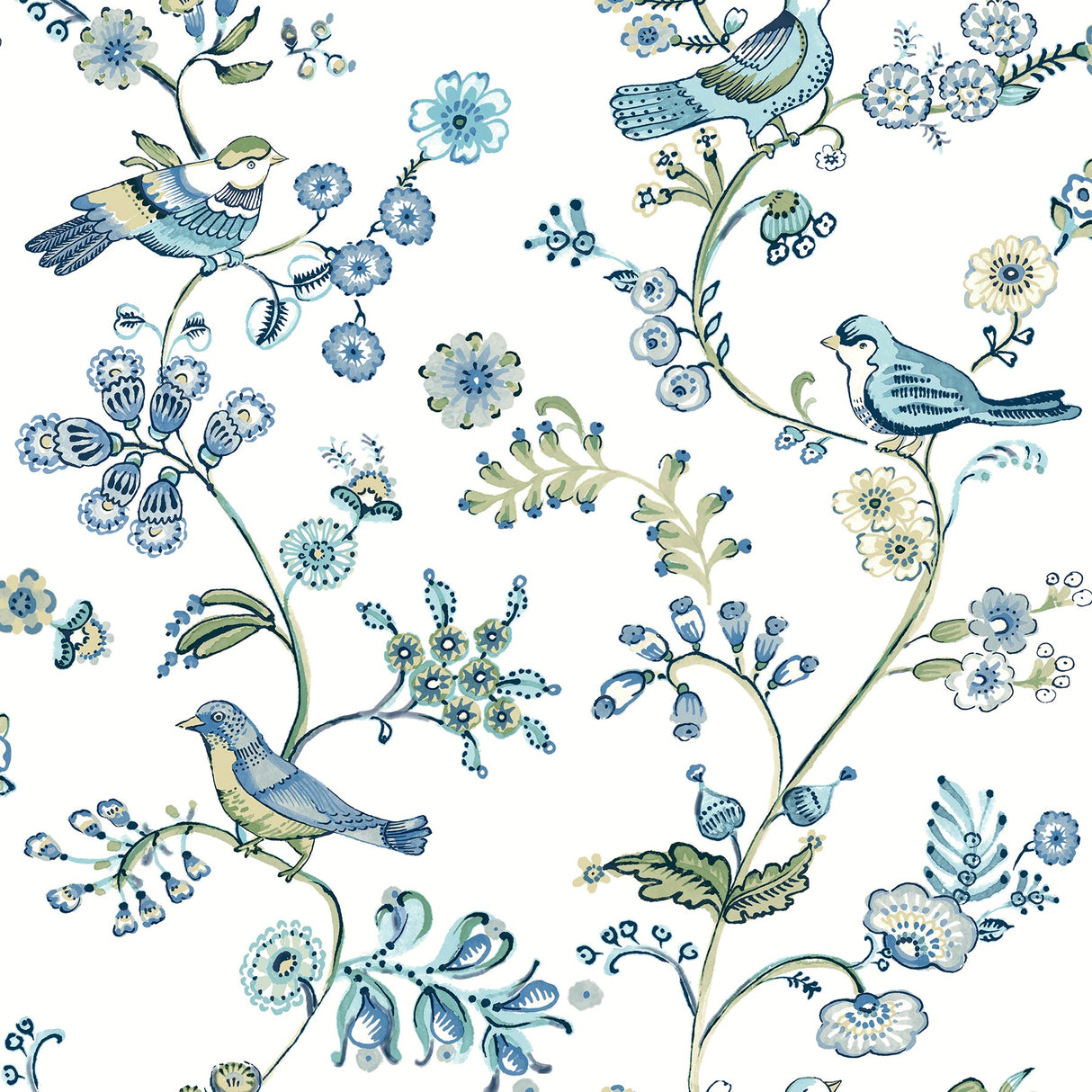 Chesapeake 3122-10802 Jinjur Teal Bird Trail Wallpaper