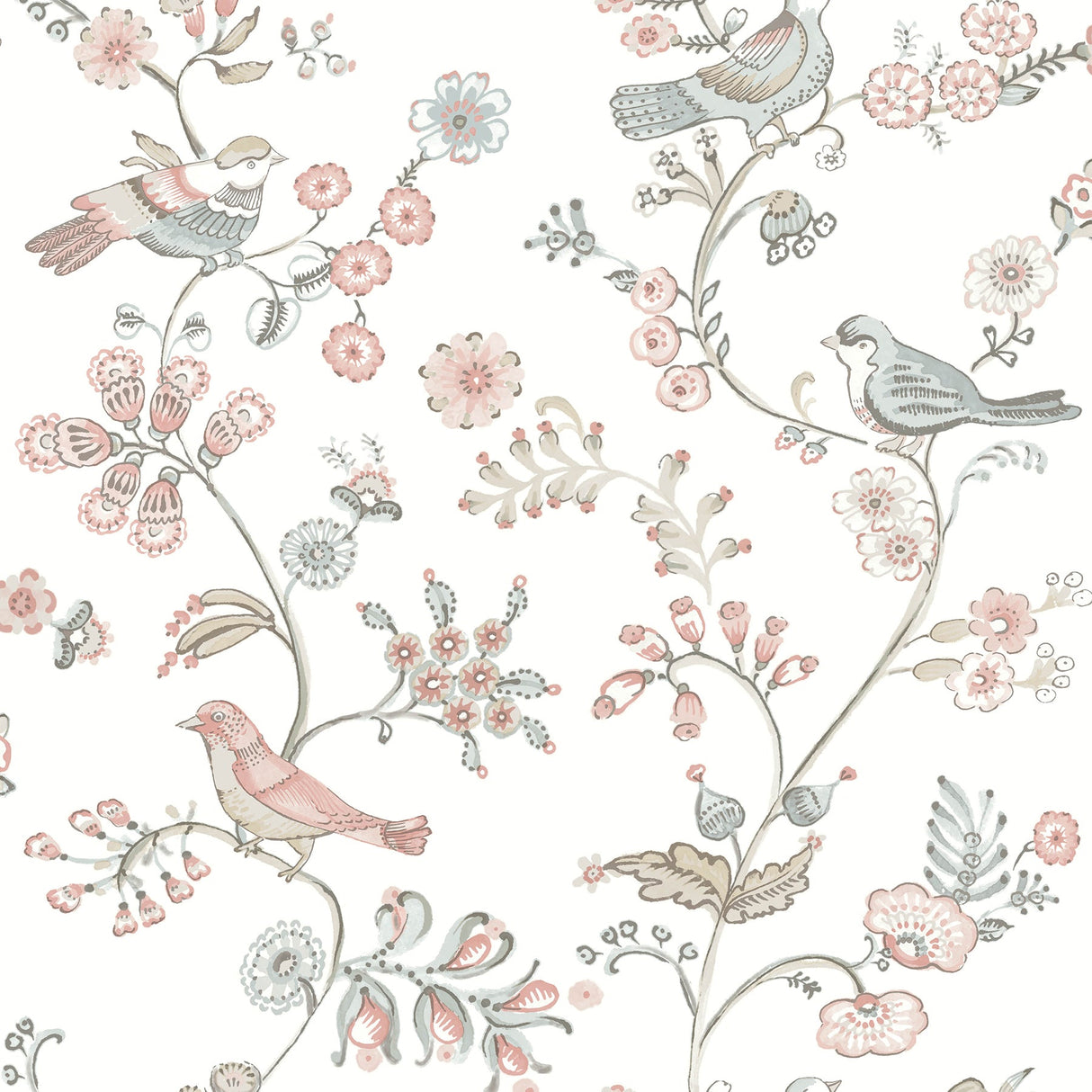 Chesapeake 3122-10805 Jinjur Blush Bird Trail Wallpaper