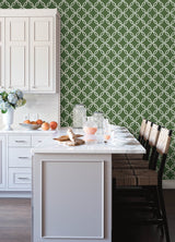 Chesapeake 3122-11004 Quelala Green Ring Ogee Wallpaper
