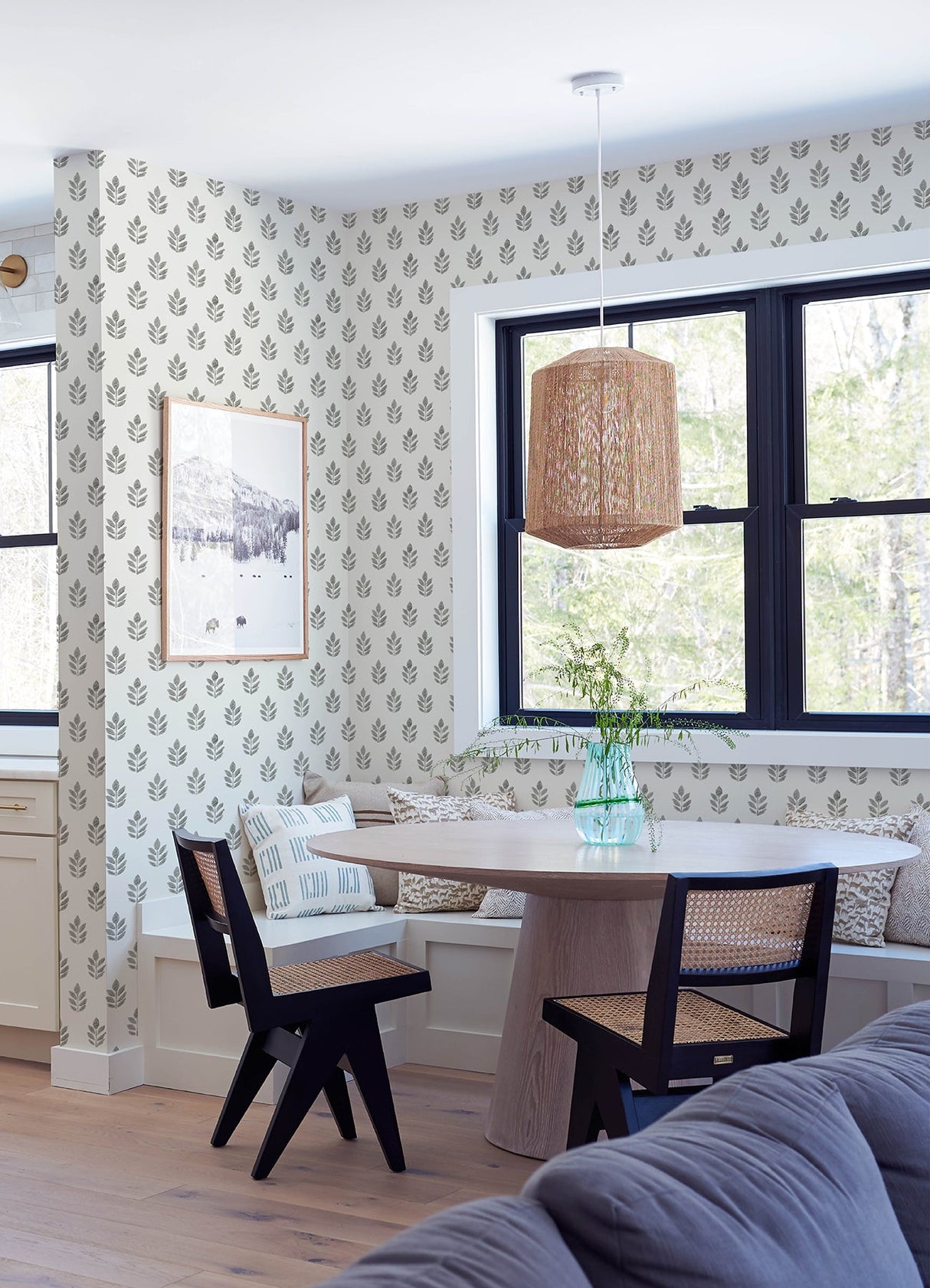 Chesapeake 3122-11300 Ervic Charcoal Leaf Block Print Wallpaper