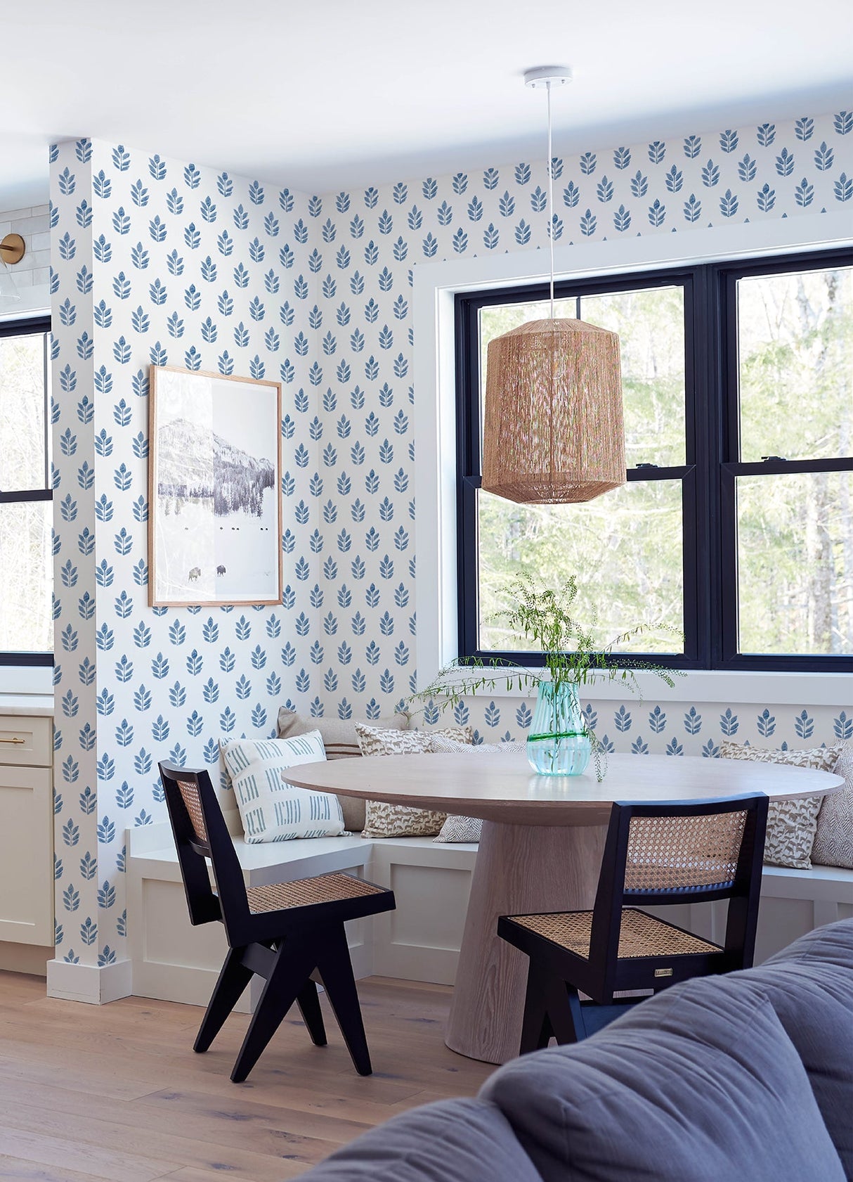 Chesapeake 3122-11302 Ervic Blue Leaf Block Print Wallpaper