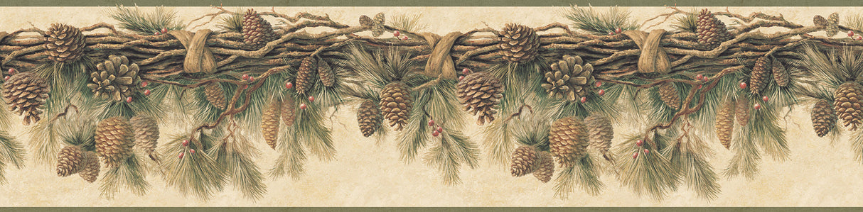 Chesapeake 3123-01391 Coulter Olive Pinecone Forest Border