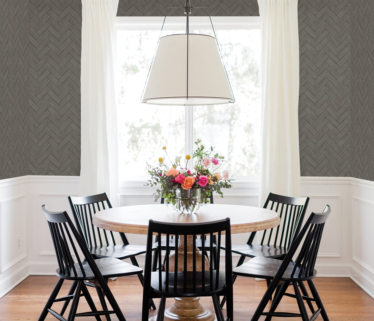 Chesapeake 3123-10110 Kaliko Dark Grey Wood Herringbone Wallpaper