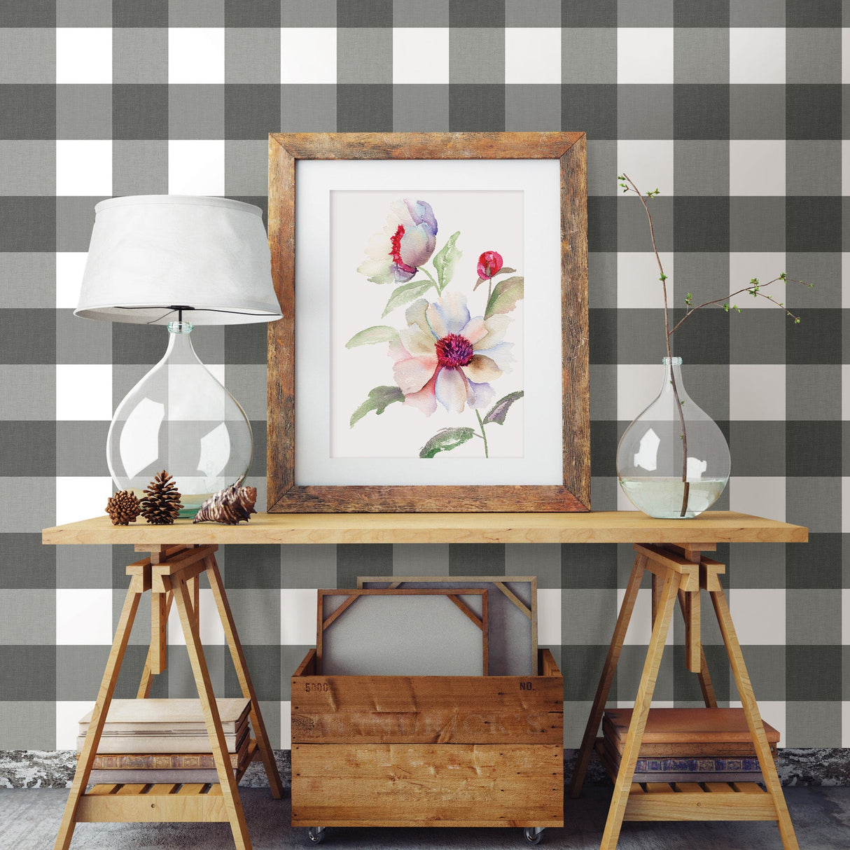 Chesapeake 3123-12532 Amos Charcoal Gingham Wallpaper