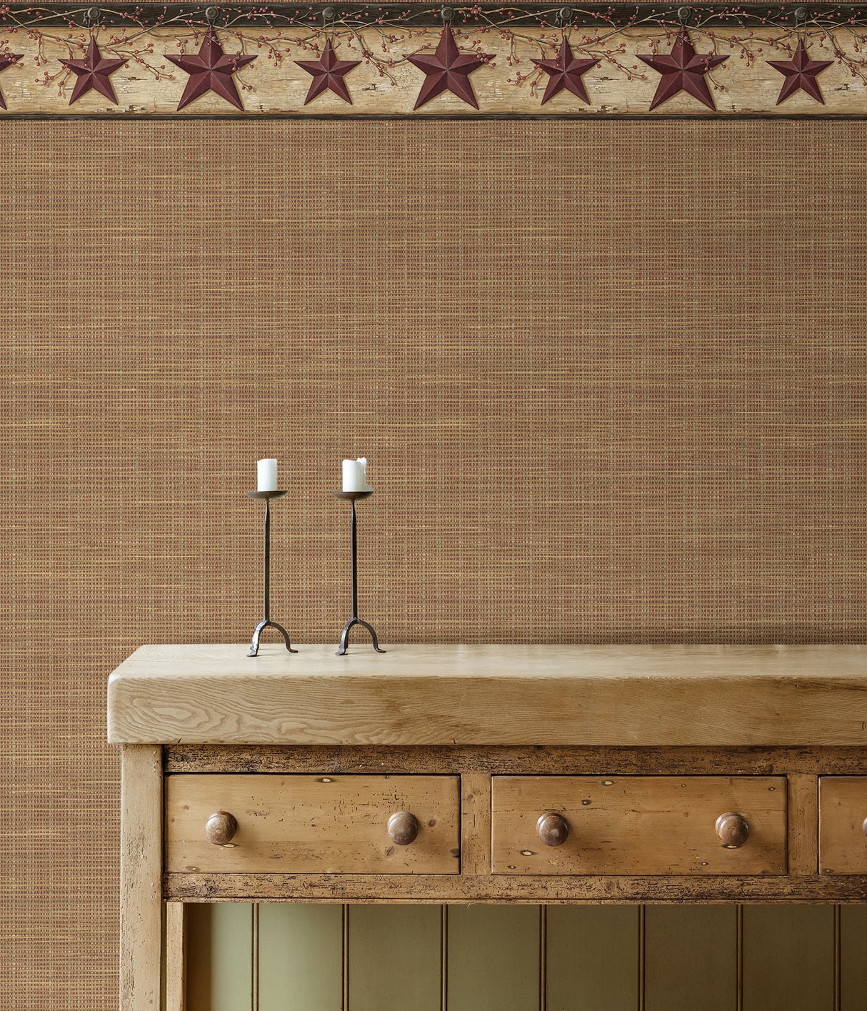 Chesapeake 3123-44603 Ennis Maroon Rustic Barn Star Border