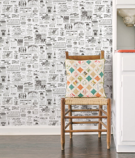 Chesapeake 3123-64272 Adamstown Ivory Newspaper Classifieds Wallpaper