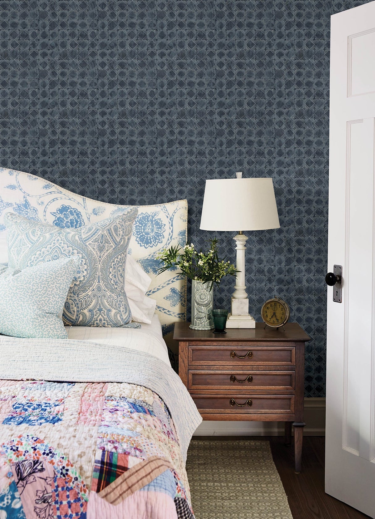 Chesapeake 3125-72306 Button Block Navy Geometric Wallpaper