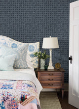 Chesapeake 3125-72306 Button Block Navy Geometric Wallpaper