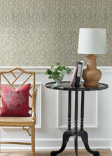 Chesapeake 3125-72335 Karachi Aqua Wooden Damask Wallpaper