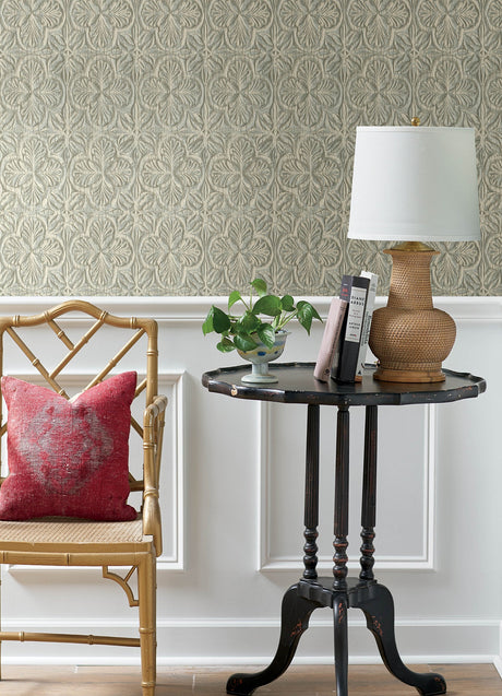 Chesapeake 3125-72335 Karachi Aqua Wooden Damask Wallpaper