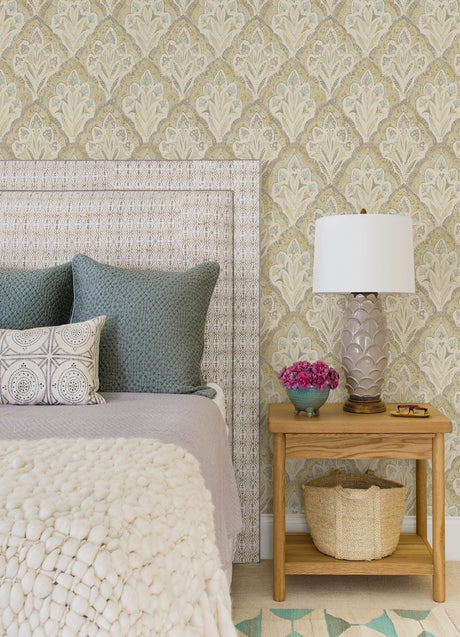 Chesapeake 3125-72338 Mimir Mustard Quilted Damask Wallpaper