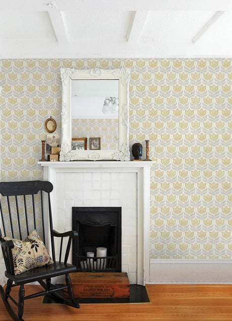 Chesapeake 3125-72342 Cathal Mustard Tulip Block Print Wallpaper