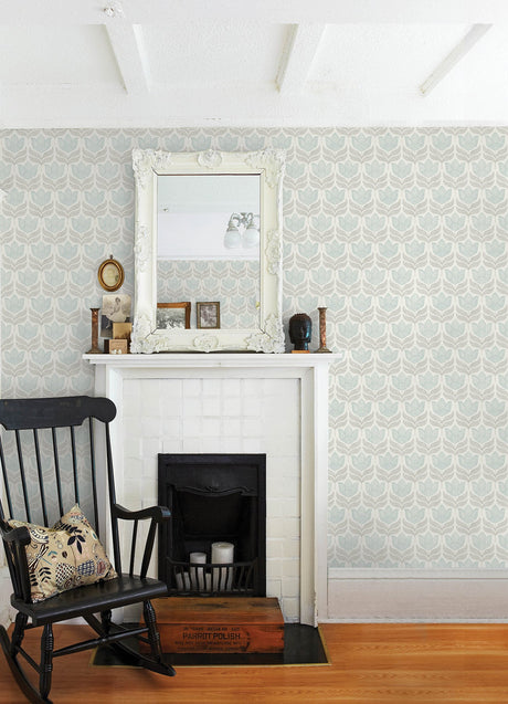 Chesapeake 3125-72344 Cathal Aqua Tulip Block Print Wallpaper