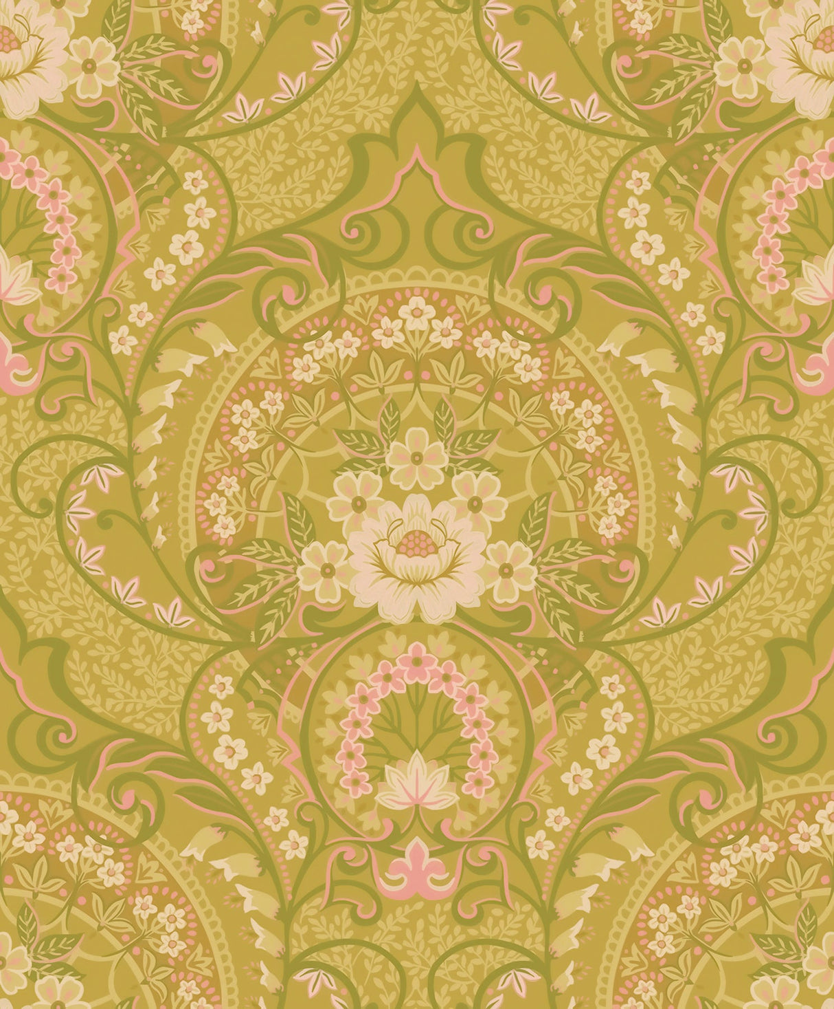 Eijffinger 316012 Nasrin Chartreuse Damask Wallpaper