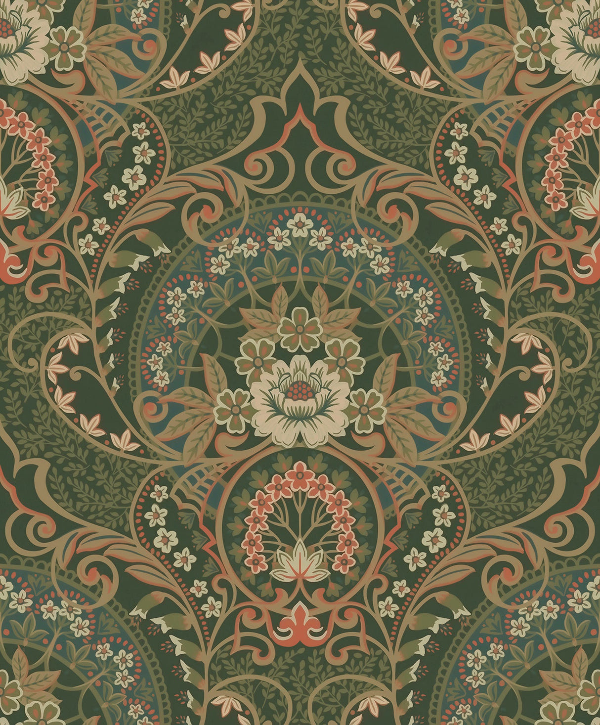 Eijffinger 316014 Nasrin Dark Green Damask Wallpaper