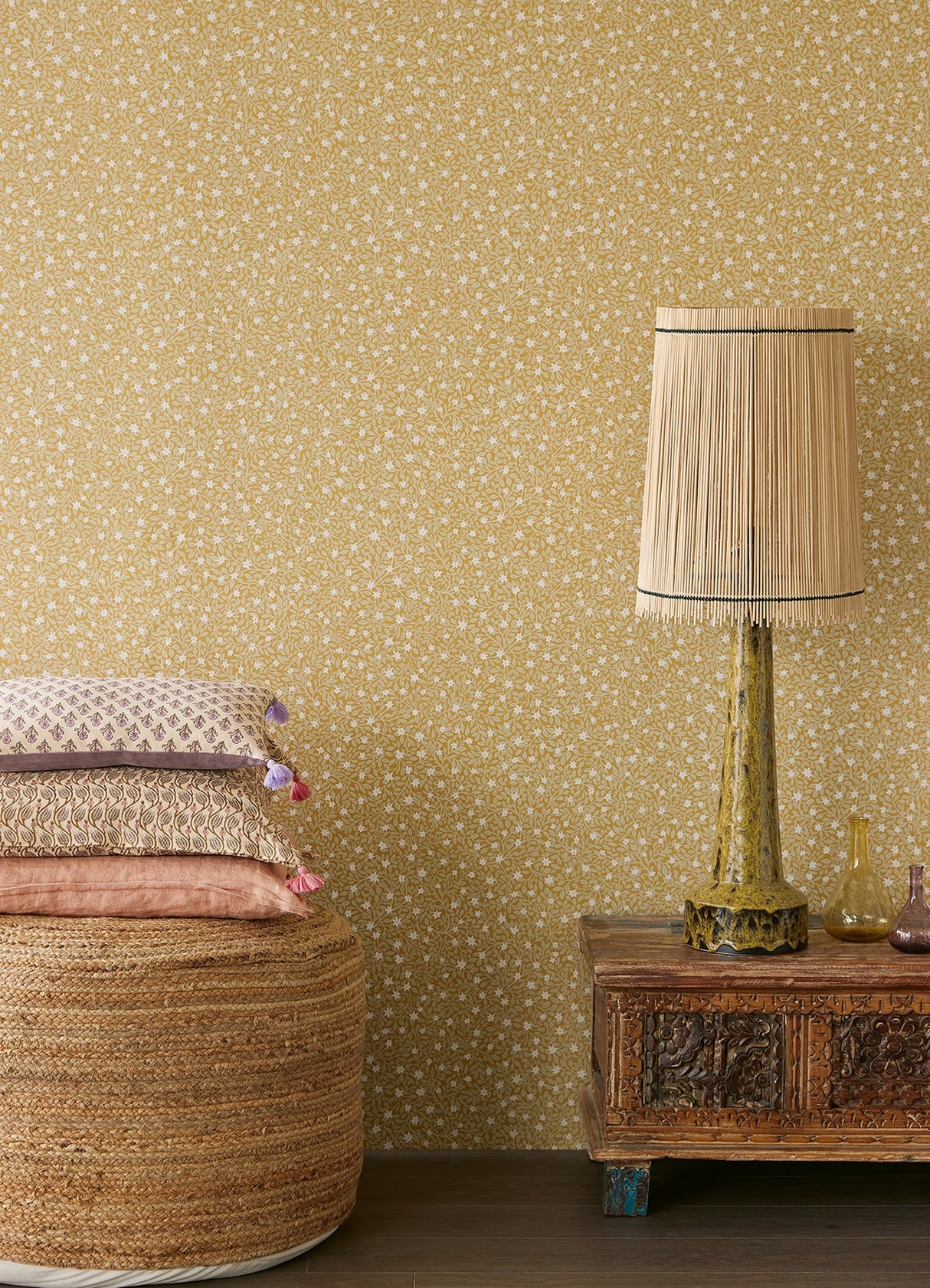 Eijffinger 316052 Marguerite Chartreuse Floral Wallpaper
