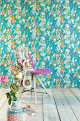 Eijffinger 330203 Eivissa Aqua Vivid Floral Wallpaper