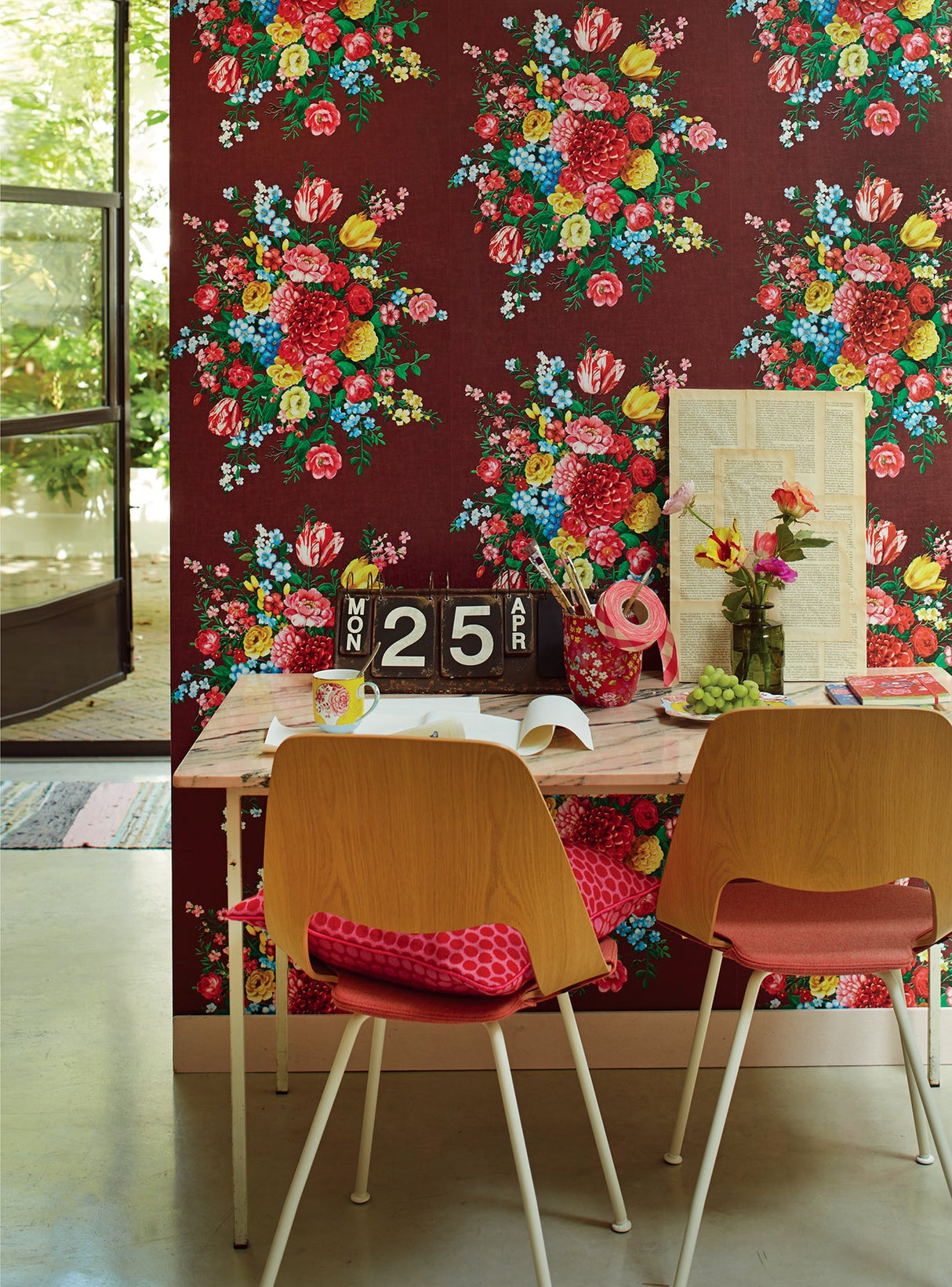 Eijffinger 341043 Ayaanle Burgundy Dutch Painters Floral Wallpaper