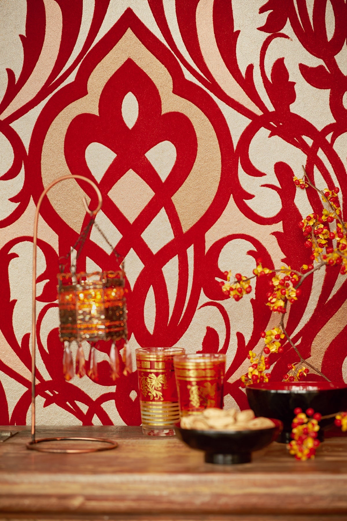 Eijffinger 341721 Sahrzad Red Nouveau Damask Wallpaper