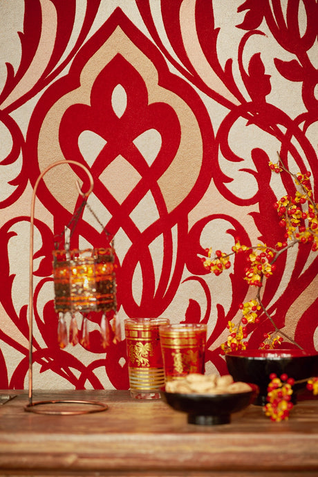 Eijffinger 341721 Sahrzad Red Nouveau Damask Wallpaper