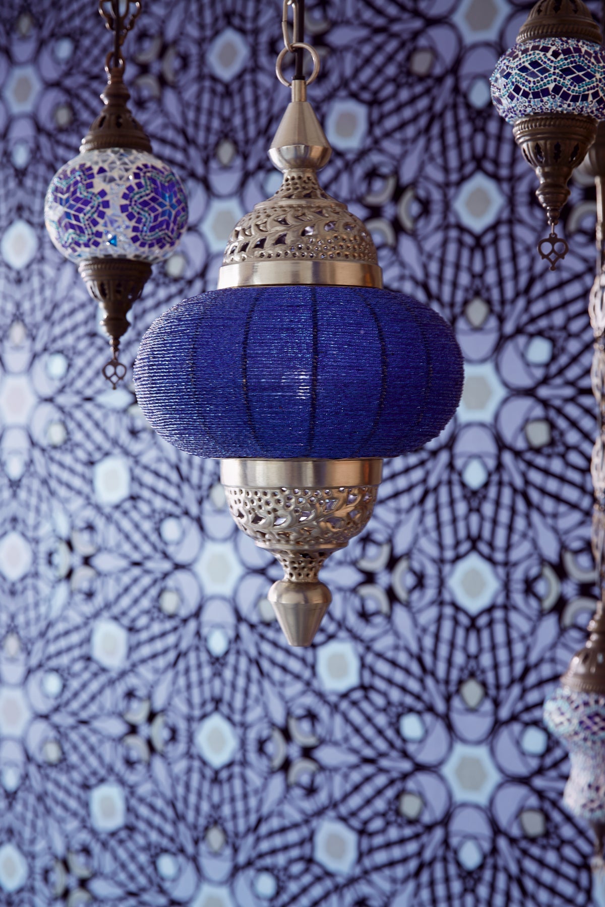 Eijffinger 341731 Caspian Blueberry Swirling Flocked Geometric Wallpaper