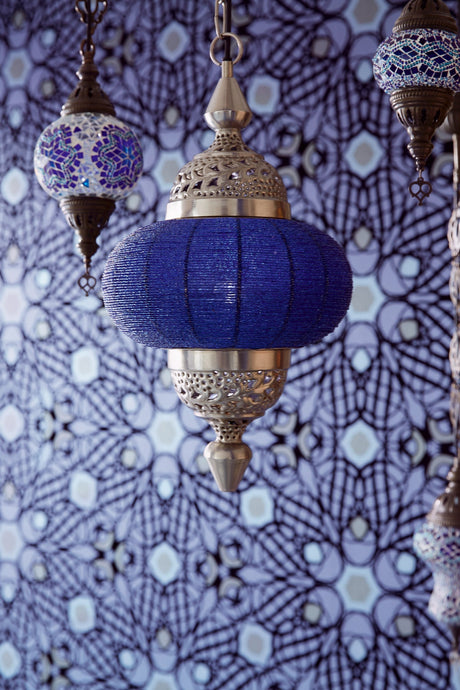 Eijffinger 341731 Caspian Blueberry Swirling Flocked Geometric Wallpaper