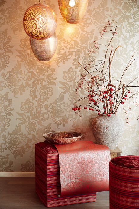 Eijffinger 341741 Sadira Brass Pixelated Modern Floral Wallpaper