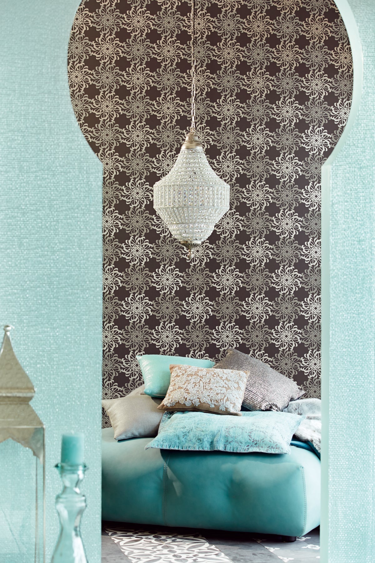 Eijffinger 341745 Ziba Aquamarine Metallic Woven Texture Wallpaper