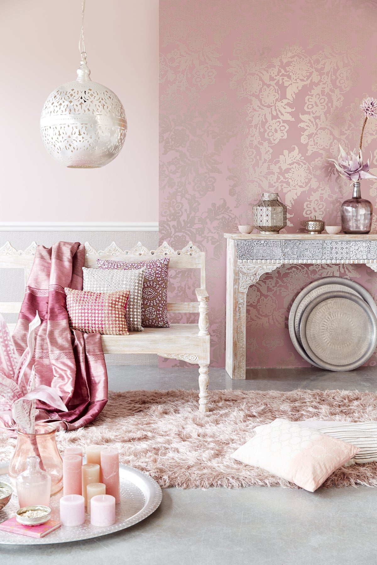 Eijffinger 341794 Ziba Rose Gold Metallic Woven Texture Wallpaper
