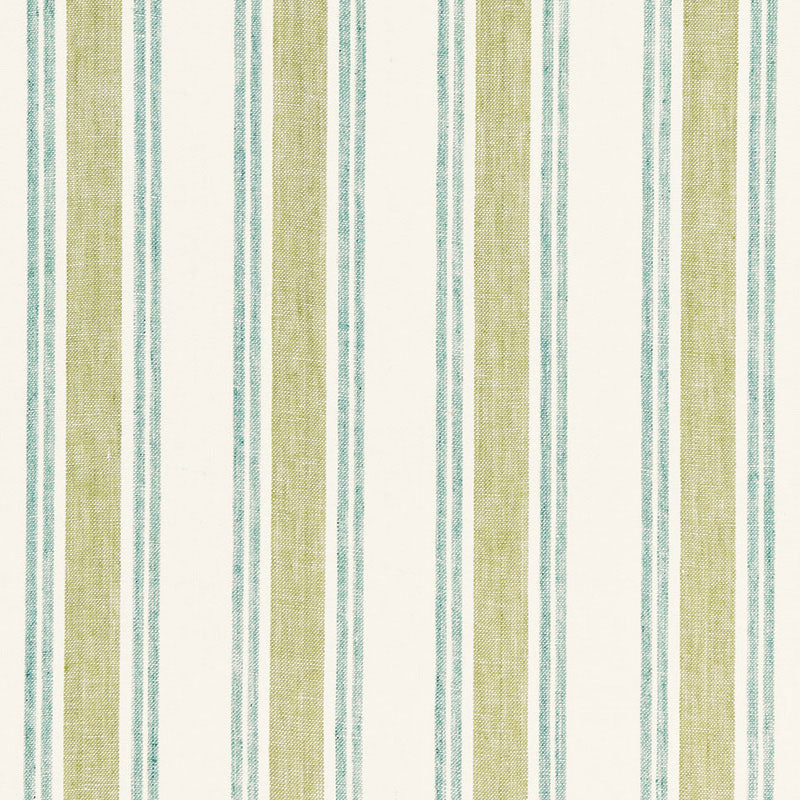 Schumacher Leah Linen Stripe Sea Grass Fabric - Eade's Wallpaper