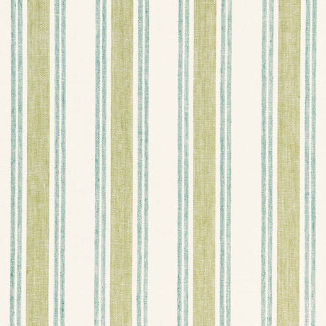 Schumacher Leah Linen Stripe Sea Grass Fabric - Eade's Wallpaper