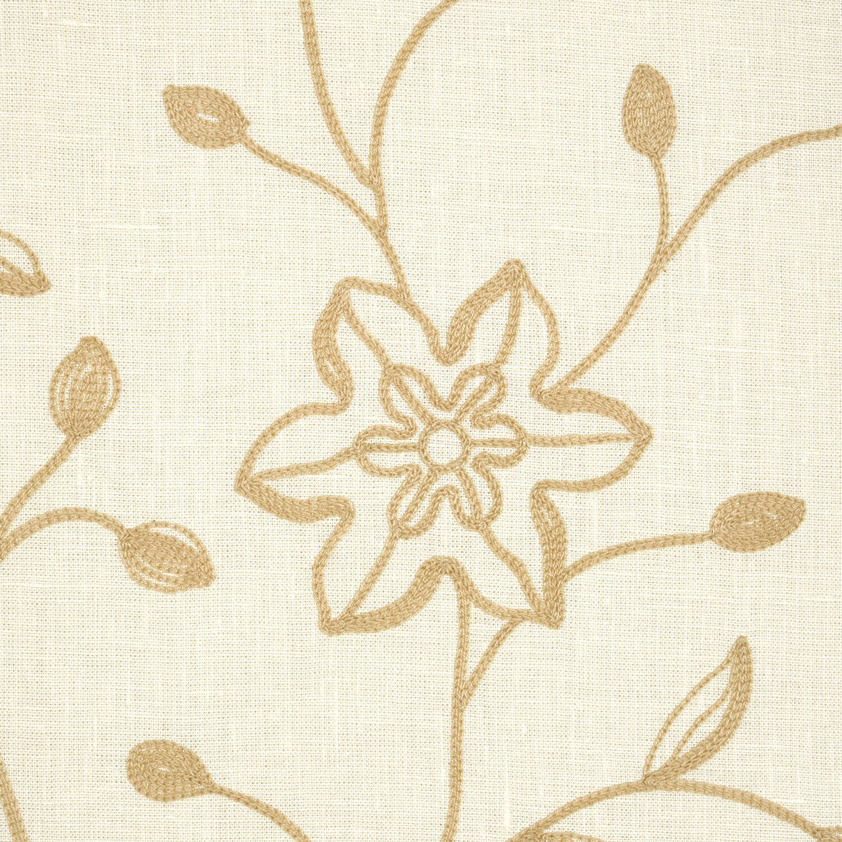 Schumacher Georgia Linen Embroidery Sand Fabric
