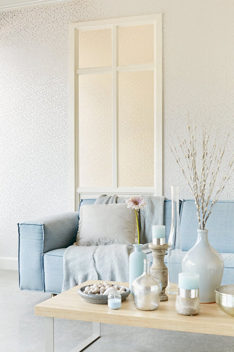 Eijffinger 352000 Cascada Cream Flocked Medallion Wallpaper