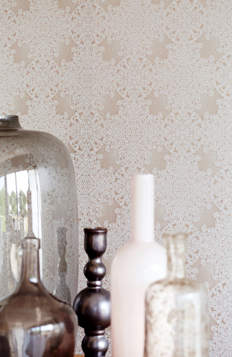 Eijffinger 352053 Linkin Brown Scroll Medallion Wallpaper